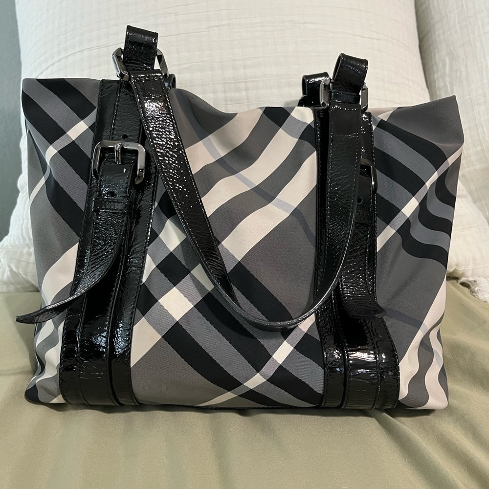 Burberry Nylon Check Lowry Medium Tote